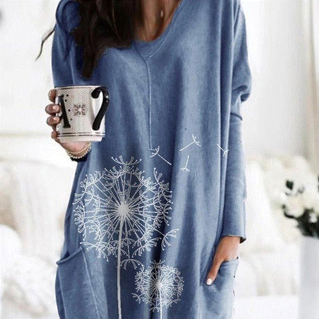 2021 High quality Dandelion Print Tshirt Long Sleeve Women Casual Loose O-Neck T-Shirts Plus Sizes Tops Female Clothes
