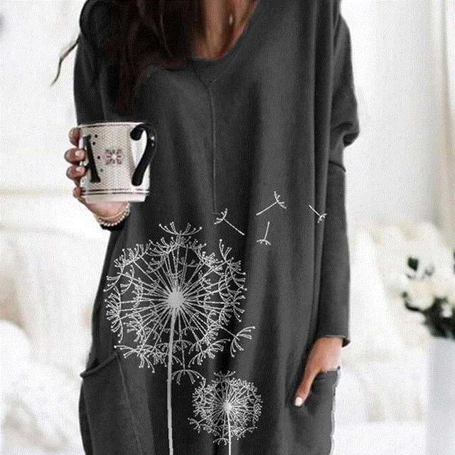 2021 High quality Dandelion Print Tshirt Long Sleeve Women Casual Loose O-Neck T-Shirts Plus Sizes Tops Female Clothes
