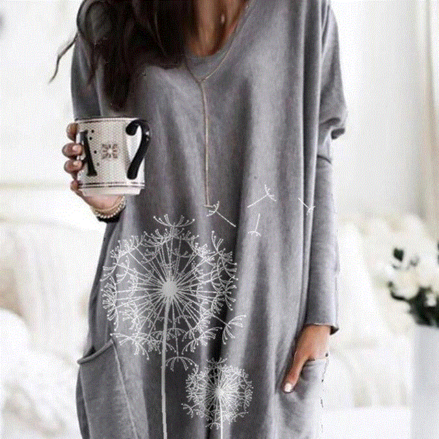 2021 High quality Dandelion Print Tshirt Long Sleeve Women Casual Loose O-Neck T-Shirts Plus Sizes Tops Female Clothes