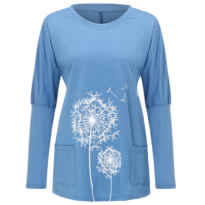 2021 High quality Dandelion Print Tshirt Long Sleeve Women Casual Loose O-Neck T-Shirts Plus Sizes Tops Female Clothes