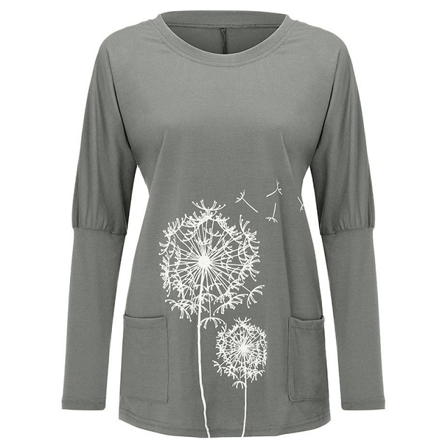 2021 High quality Dandelion Print Tshirt Long Sleeve Women Casual Loose O-Neck T-Shirts Plus Sizes Tops Female Clothes