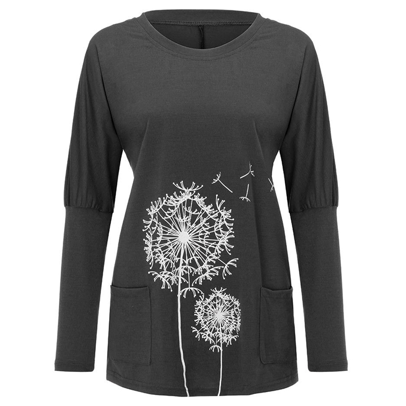 2021 High quality Dandelion Print Tshirt Long Sleeve Women Casual Loose O-Neck T-Shirts Plus Sizes Tops Female Clothes