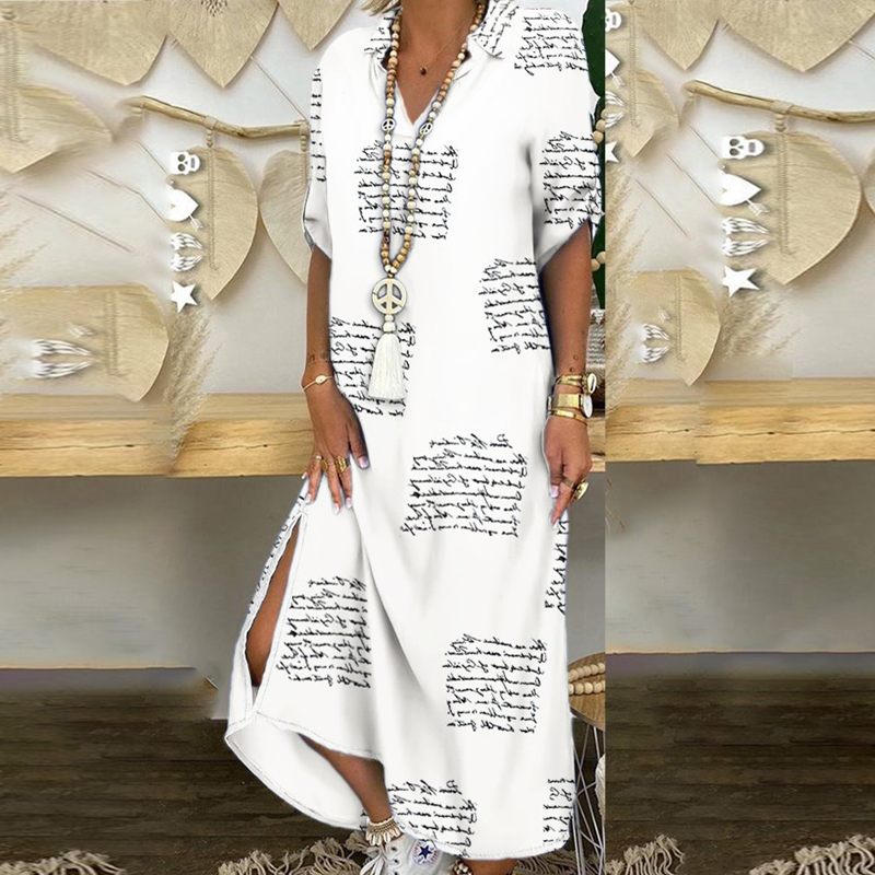 2021 High quality  Buttoned Slit Shirt Summer Neck Maxi Party Casual Loose Long Sleeve Dresses