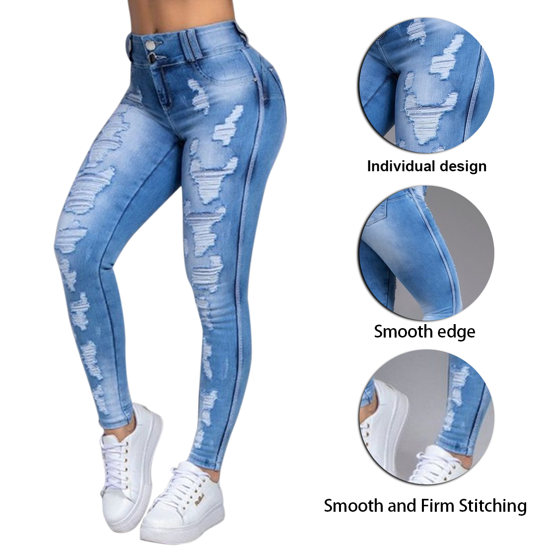 2021 High quality High Waist Push Up Denim Jeans Women Trousers Slim Fit Jeans Ladies Ripped Elastic Skinny Jeans Sexy