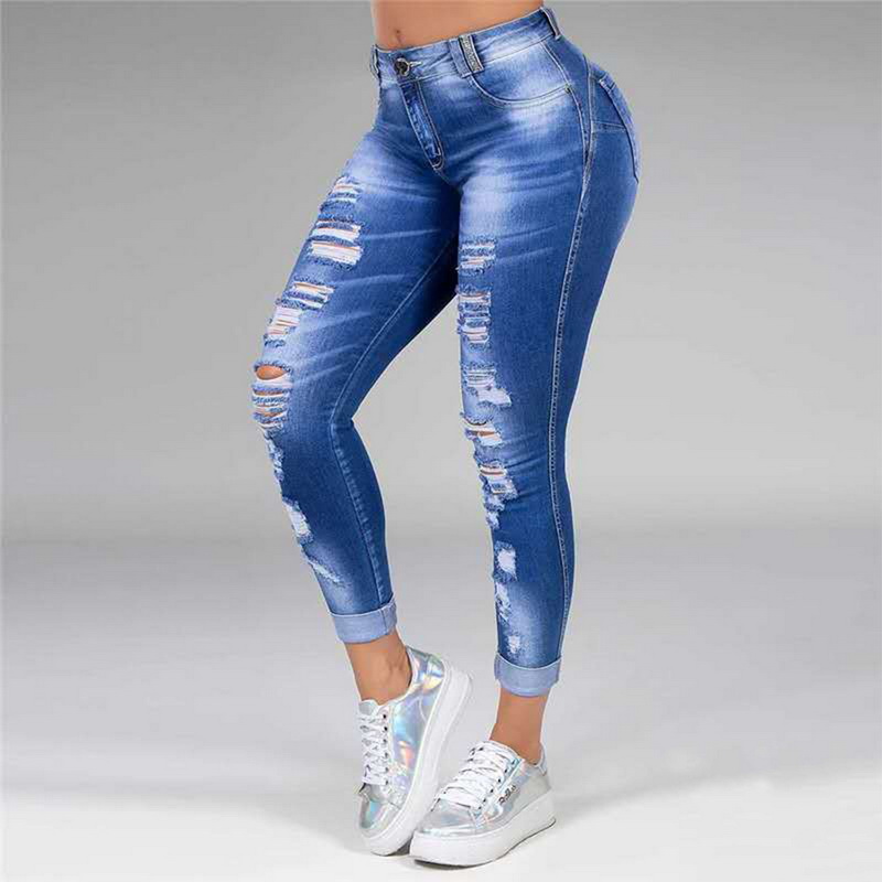 2021 High quality High Waist Push Up Denim Jeans Women Trousers Slim Fit Jeans Ladies Ripped Elastic Skinny Jeans Sexy