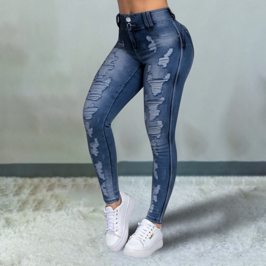 2021 High quality High Waist Push Up Denim Jeans Women Trousers Slim Fit Jeans Ladies Ripped Elastic Skinny Jeans Sexy