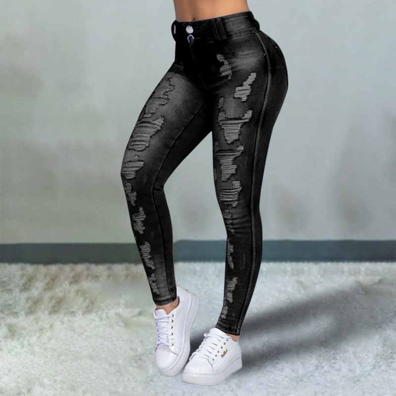 2021 High quality High Waist Push Up Denim Jeans Women Trousers Slim Fit Jeans Ladies Ripped Elastic Skinny Jeans Sexy