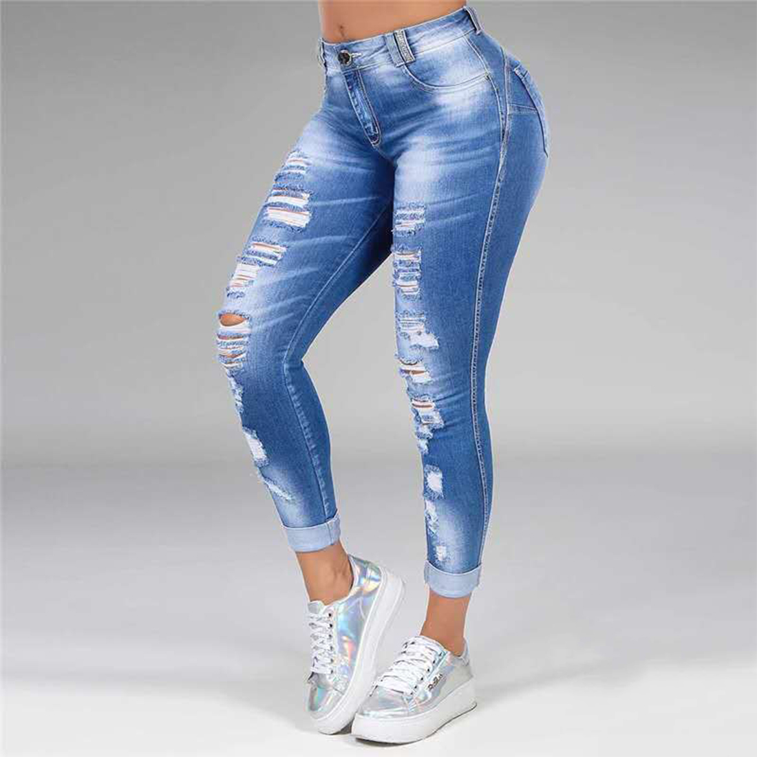 2021 High quality High Waist Push Up Denim Jeans Women Trousers Slim Fit Jeans Ladies Ripped Elastic Skinny Jeans Sexy