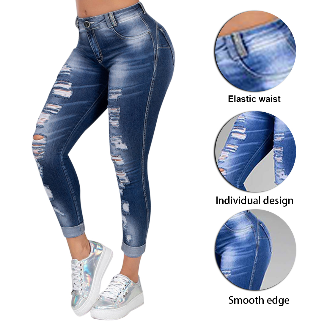 2021 High quality High Waist Push Up Denim Jeans Women Trousers Slim Fit Jeans Ladies Ripped Elastic Skinny Jeans Sexy