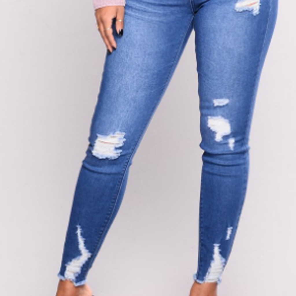 2021 High quality Trousers Women Jeans Elastic Waist'high Waist With Holes In Elasticity And Small Feet Jeans Feminina