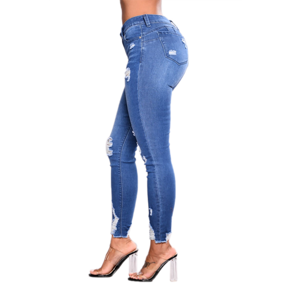 2021 High quality Trousers Women Jeans Elastic Waist'high Waist With Holes In Elasticity And Small Feet Jeans Feminina