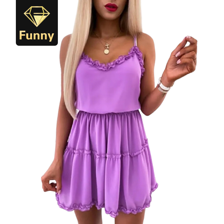 2021 High quality Sexy Women Summer A-Line Dress Patchwork Sleeveless V-Neck Pullovers Mini Dress