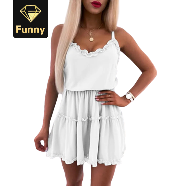 2021 High quality Sexy Women Summer A-Line Dress Patchwork Sleeveless V-Neck Pullovers Mini Dress