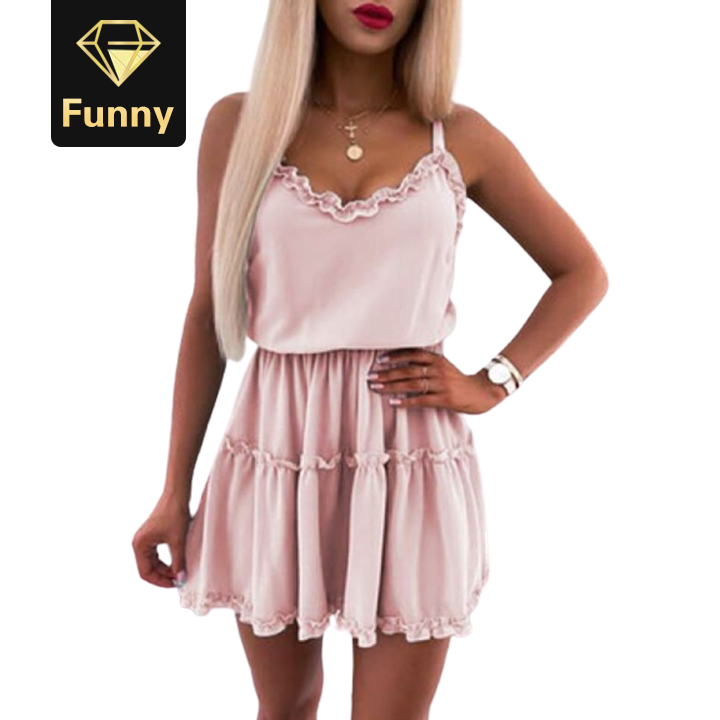2021 High quality Sexy Women Summer A-Line Dress Patchwork Sleeveless V-Neck Pullovers Mini Dress