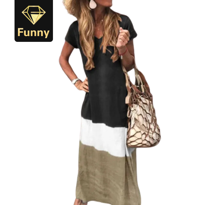 2021 High quality Fashion Women Daily Tie-dyed Loose V Neck Short Sleeve Long Dresses Female Dress