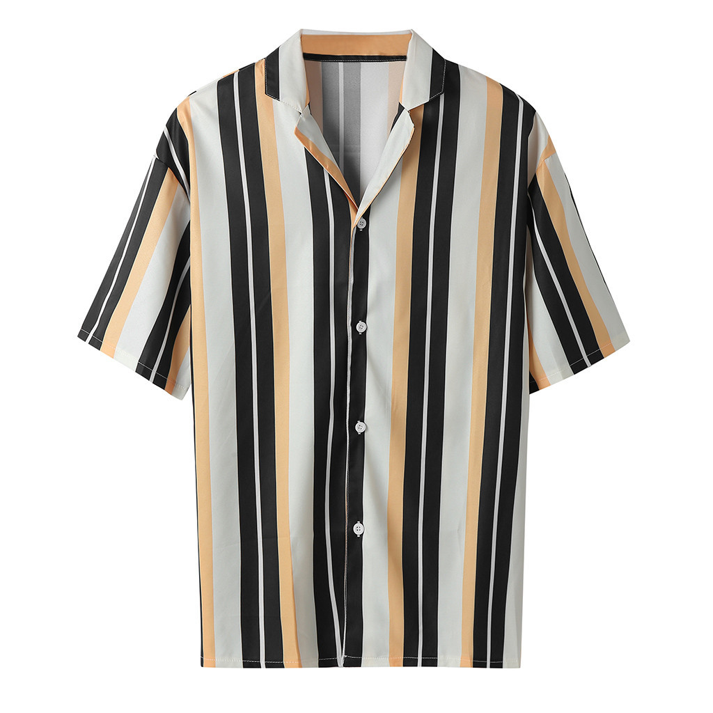 2021 High quality Men Summer Short Sleeve Loose Buttons Casual Shirts Blouse Beach Hawaii Camicia Shirts
