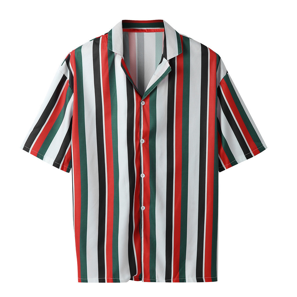 2021 High quality Men Summer Short Sleeve Loose Buttons Casual Shirts Blouse Beach Hawaii Camicia Shirts