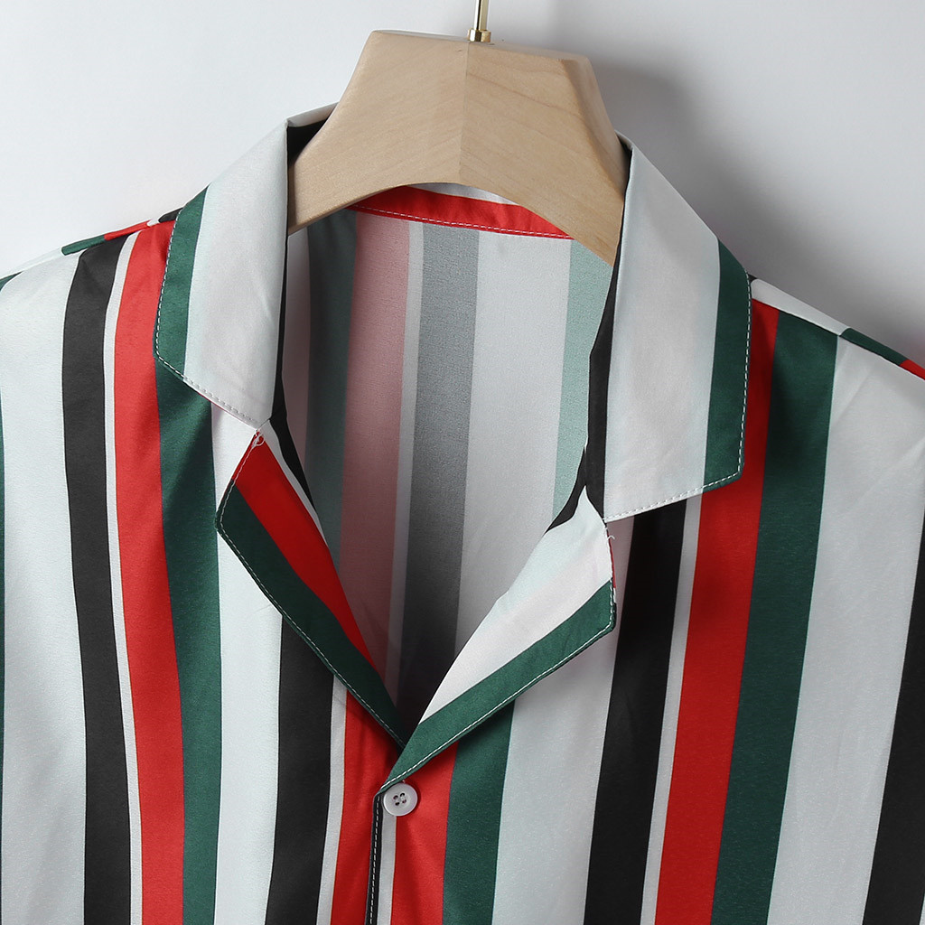2021 High quality Men Summer Short Sleeve Loose Buttons Casual Shirts Blouse Beach Hawaii Camicia Shirts