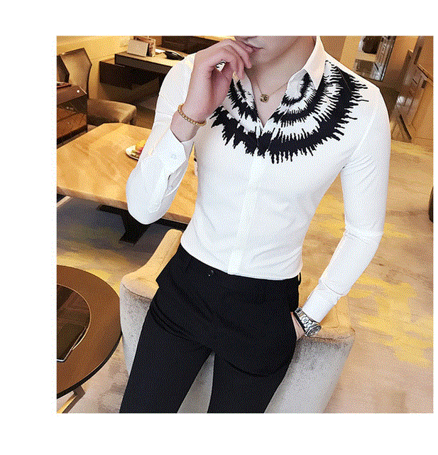 2021 High quality Printed Casual Shirt Men Long Sleeve New Slim Fit Tuxedo Shirts Male Fashion Night Club Shirt Men
