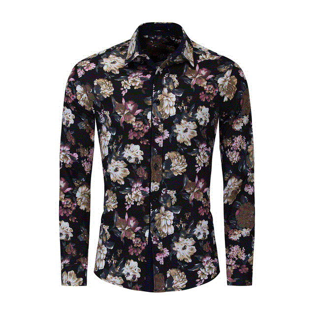 2021 High quality New Men's Long Sleeve Casual Shirt Fashion Rose Flower Printed Floral Shirt For Mens Clothing