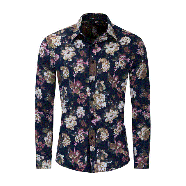 2021 High quality New Men's Long Sleeve Casual Shirt Fashion Rose Flower Printed Floral Shirt For Mens Clothing