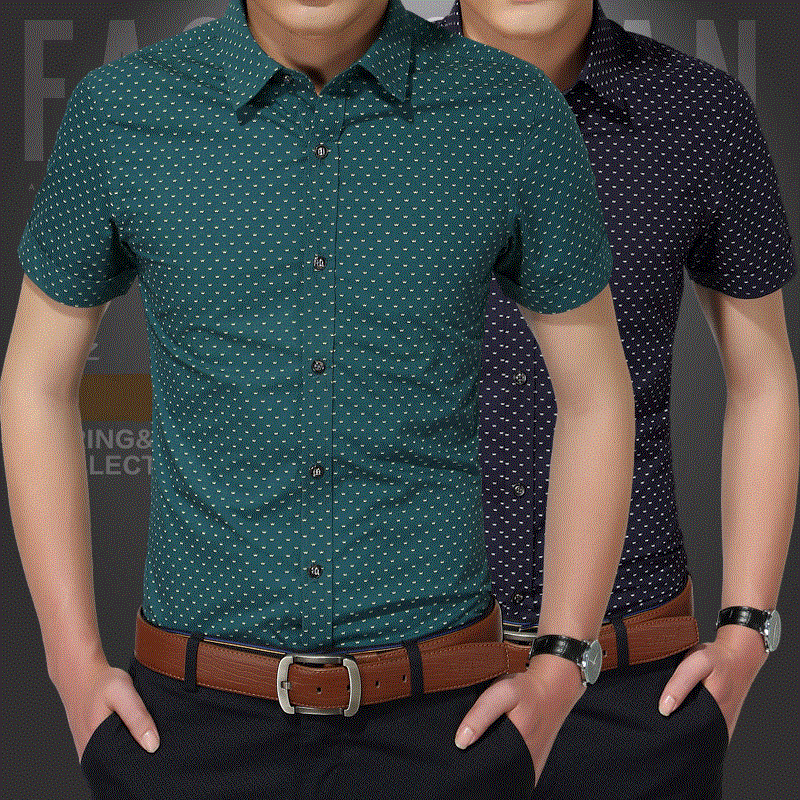 2021 High quality Summer New Fashion Clothing Men Short Sleeve Shirt Polka Dot Slim Fit Shirt Casual Shirts Men Plus Size