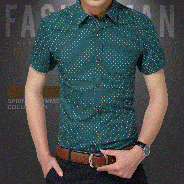 2021 High quality Summer New Fashion Clothing Men Short Sleeve Shirt Polka Dot Slim Fit Shirt Casual Shirts Men Plus Size