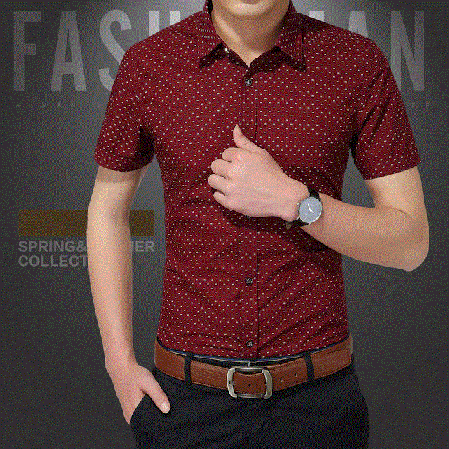 2021 High quality Summer New Fashion Clothing Men Short Sleeve Shirt Polka Dot Slim Fit Shirt Casual Shirts Men Plus Size
