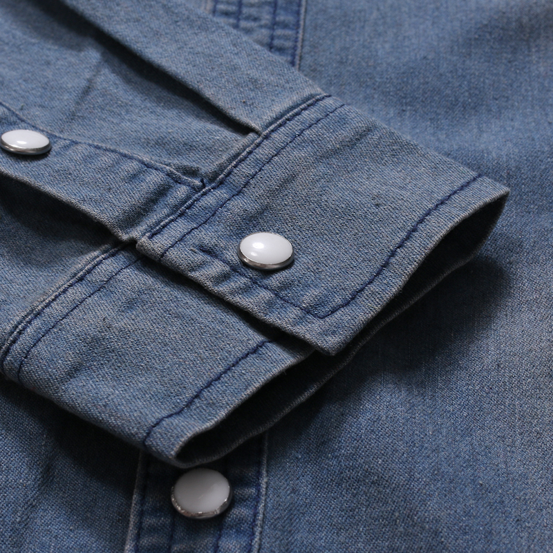 2021 High quality New Men's Denim Fashion Shirts Casual Long Sleeve Pocket Slim Fit Button Autumn Turn Down Collar Top