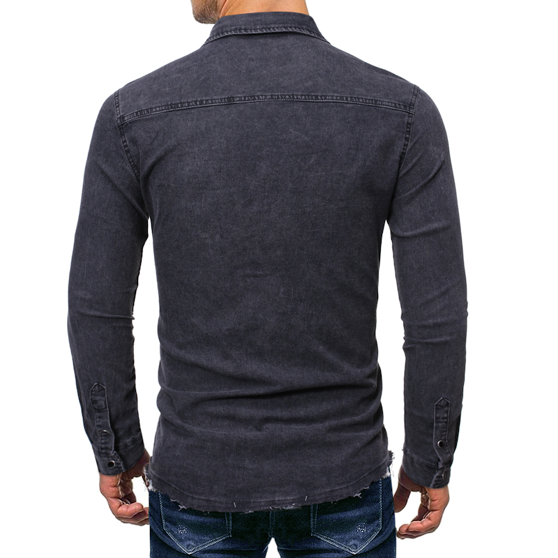 2021 High quality New Men's Denim Fashion Shirts Casual Long Sleeve Pocket Slim Fit Button Autumn Turn Down Collar Top