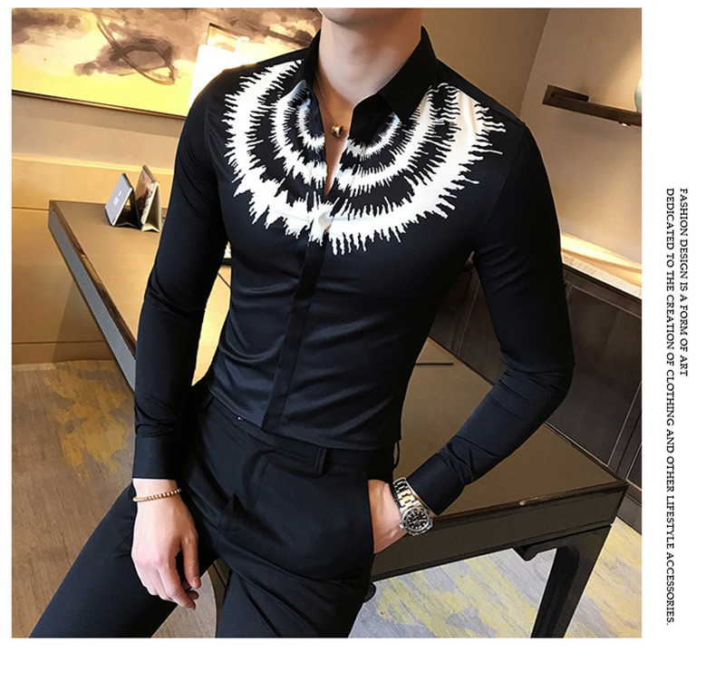 2021 High quality Printed Casual Shirt Men Long Sleeve New Slim Fit Tuxedo Shirts Male Fashion Night Club Shirt Men