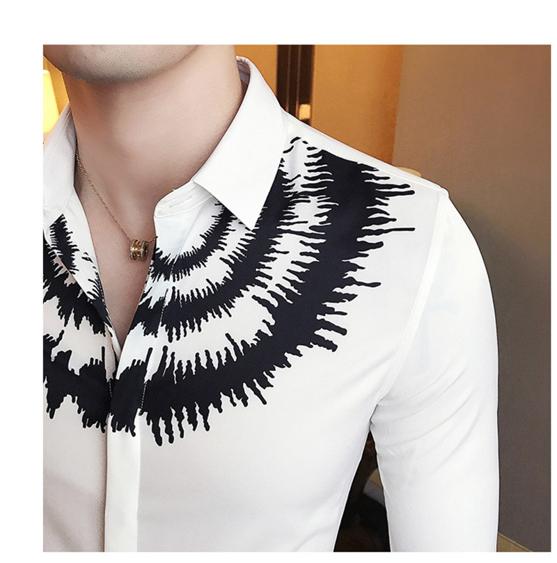 2021 High quality Printed Casual Shirt Men Long Sleeve New Slim Fit Tuxedo Shirts Male Fashion Night Club Shirt Men