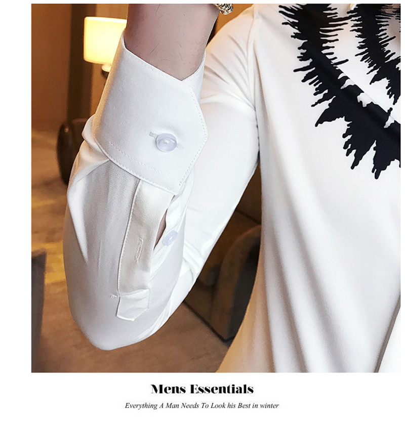 2021 High quality Printed Casual Shirt Men Long Sleeve New Slim Fit Tuxedo Shirts Male Fashion Night Club Shirt Men