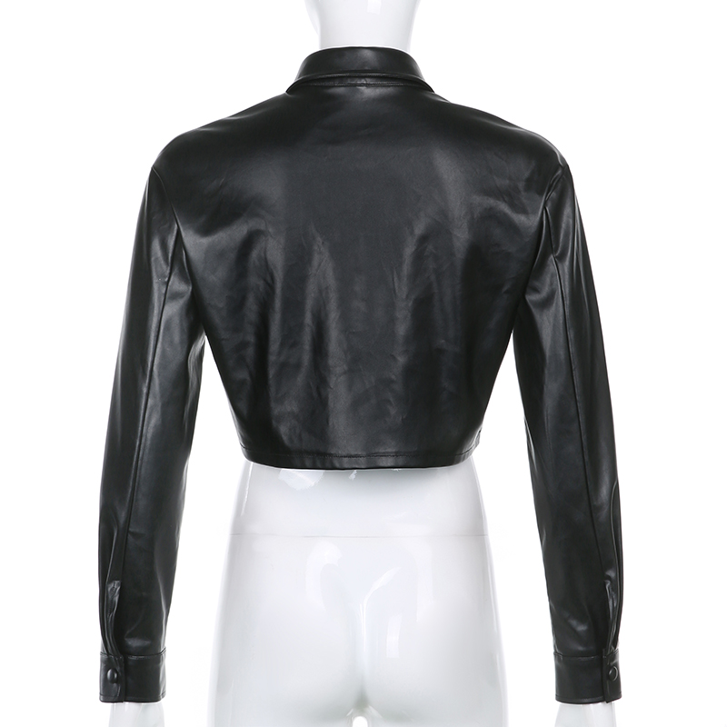2021 High quality Streetwear Cropped PU Leather Jackets Buttons Pockets Basic Autumn Jacket Women Coat Outwear Punk
