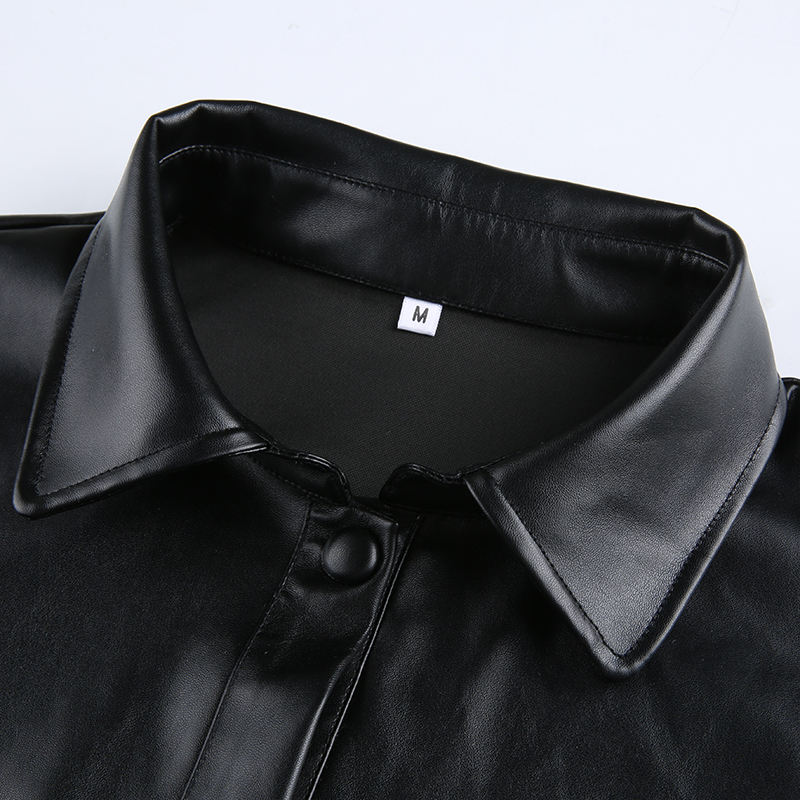 2021 High quality Streetwear Cropped PU Leather Jackets Buttons Pockets Basic Autumn Jacket Women Coat Outwear Punk