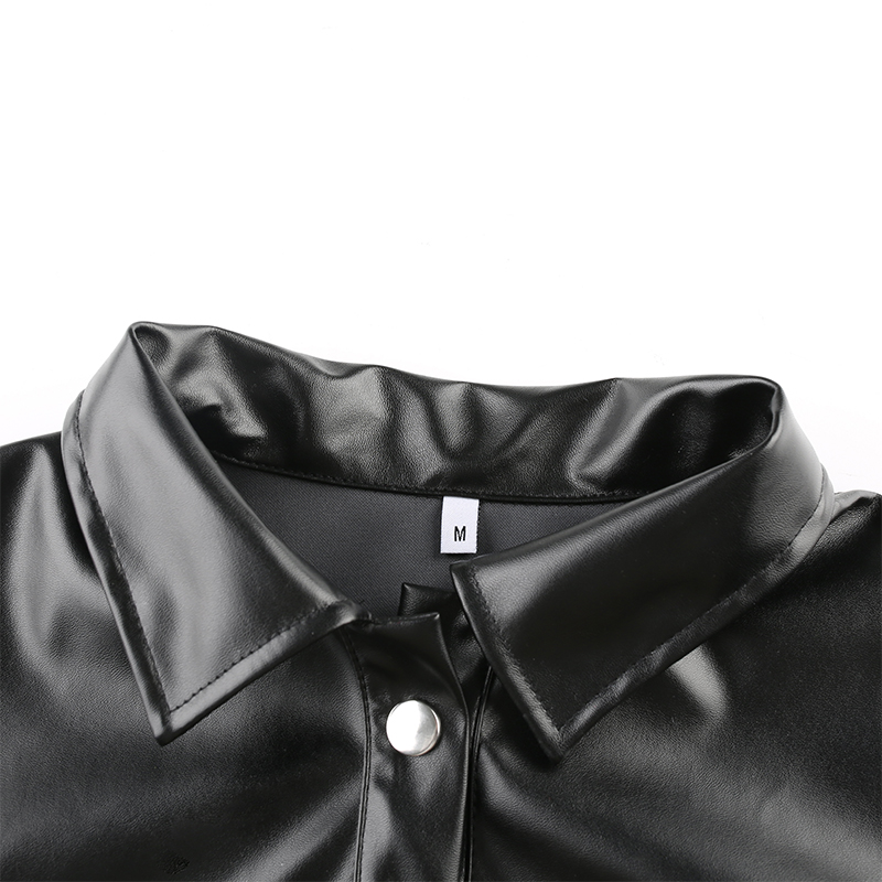 2021 High quality Streetwear Black PU Leather Blouse Women Cardigan Buttons Fashion Women's Coat Long Sleeve Blouses