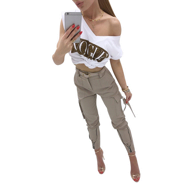 2021 High quality Women Tie Feet Cargo Pants Fashion Streetwear Pant Slim Fit Zipper Trousers High Waist Femme Pant