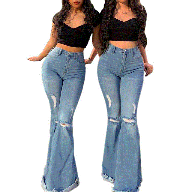 2021 High quality Spring Autumn New High Waist Flare Jeans Blue Female Trousers For Women Sexy Wide Leg Denim Pants