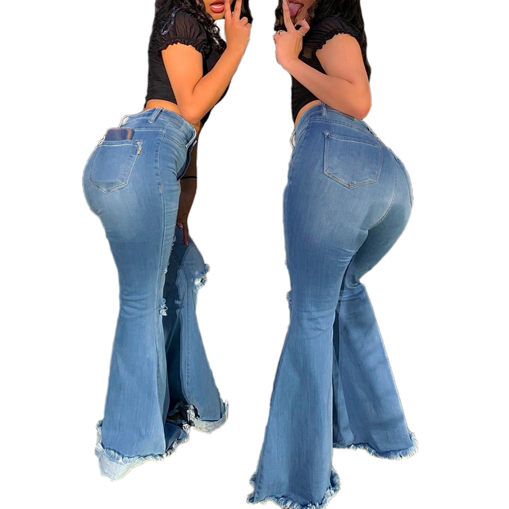 2021 High quality Spring Autumn New High Waist Flare Jeans Blue Female Trousers For Women Sexy Wide Leg Denim Pants