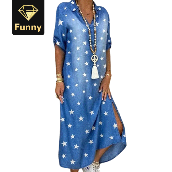 2021 High quality  Buttoned Slit Shirt Summer Neck Maxi Party Casual Loose Long Sleeve Dresses