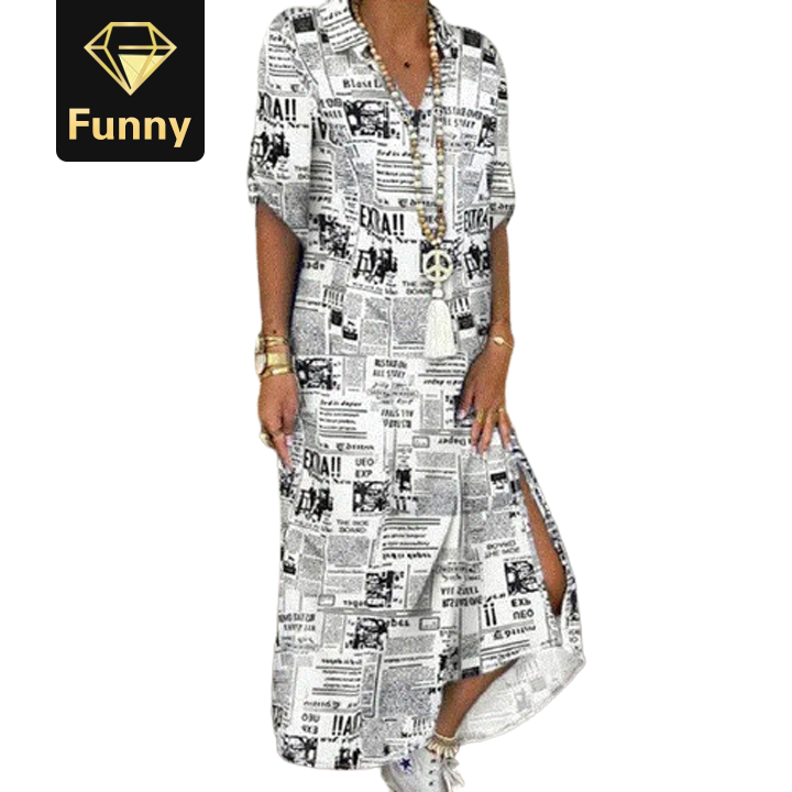 2021 High quality  Buttoned Slit Shirt Summer Neck Maxi Party Casual Loose Long Sleeve Dresses