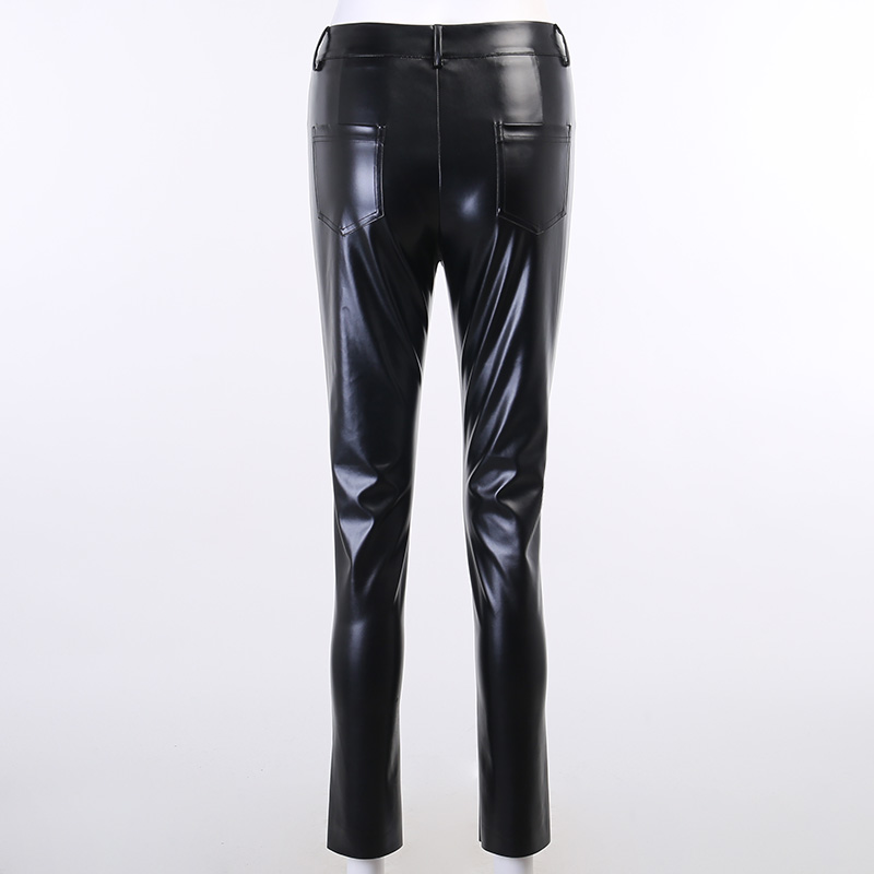 2021 High quality High Waist Faux Leather Women's Pants Hem Split Brown Casual Ladies Streetwear Trousers Pencil Pants