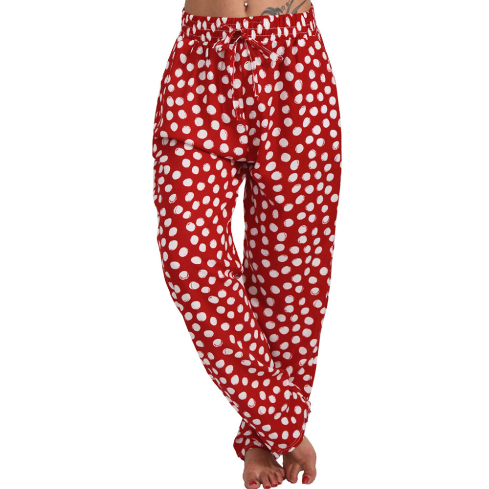 2021 High quality Drawstring Women Trousers Long Pants Polka Dot Printed Ladies Legging Wide Leg Loose Female Trousers