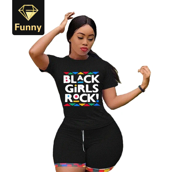 2021 High quality Letter Print Two Piece Set Summer Clothes For Women O Neck Short Sleeve T Shirt And Biker Short Suit