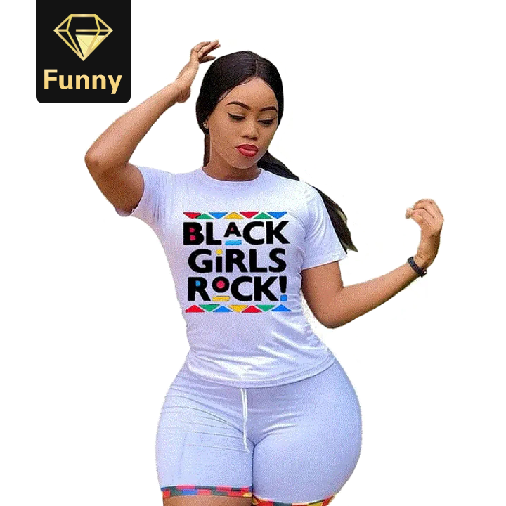 2021 High quality Letter Print Two Piece Set Summer Clothes For Women O Neck Short Sleeve T Shirt And Biker Short Suit