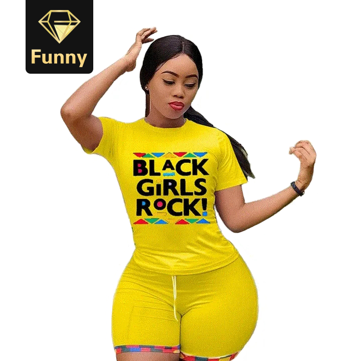 2021 High quality Letter Print Two Piece Set Summer Clothes For Women O Neck Short Sleeve T Shirt And Biker Short Suit