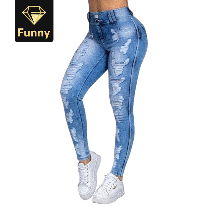 2021 High quality High Waist Push Up Denim Jeans Women Trousers Slim Fit Jeans Ladies Ripped Elastic Skinny Jeans Sexy