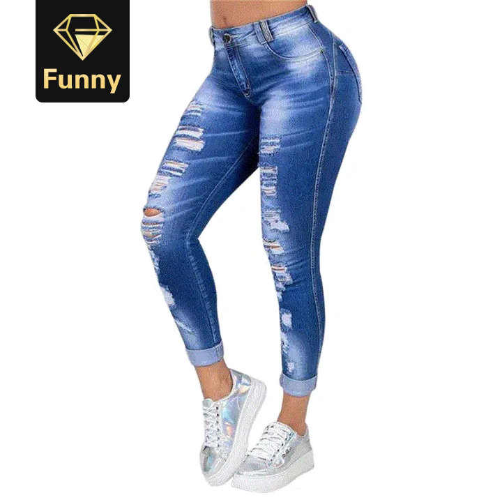 2021 High quality High Waist Push Up Denim Jeans Women Trousers Slim Fit Jeans Ladies Ripped Elastic Skinny Jeans Sexy