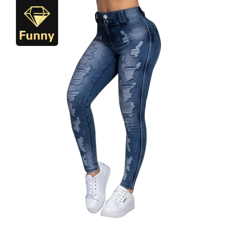 2021 High quality High Waist Push Up Denim Jeans Women Trousers Slim Fit Jeans Ladies Ripped Elastic Skinny Jeans Sexy