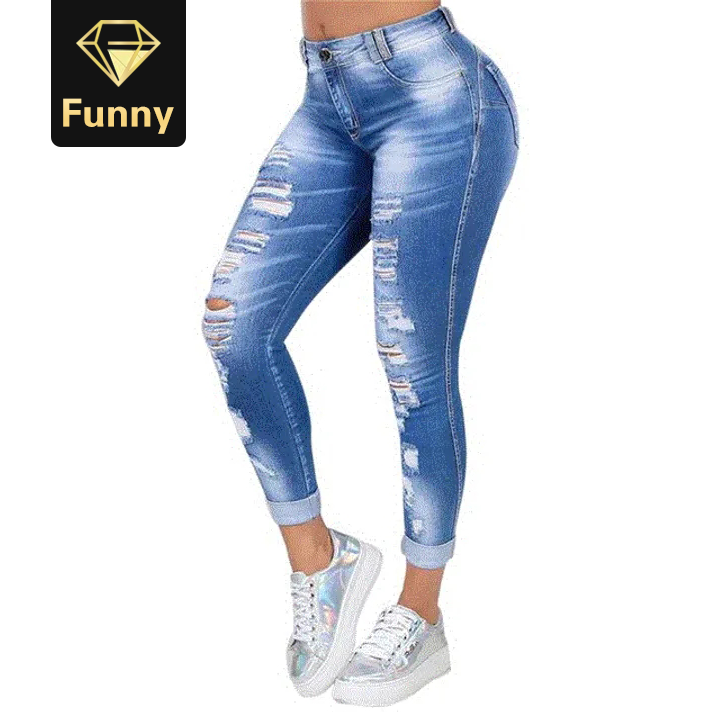 2021 High quality High Waist Push Up Denim Jeans Women Trousers Slim Fit Jeans Ladies Ripped Elastic Skinny Jeans Sexy